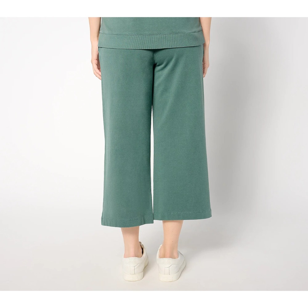 AnyBody Regular Washed French Terry Cropped Wide‎ Leg Silver Pine Green XL - Picture 2 of 4